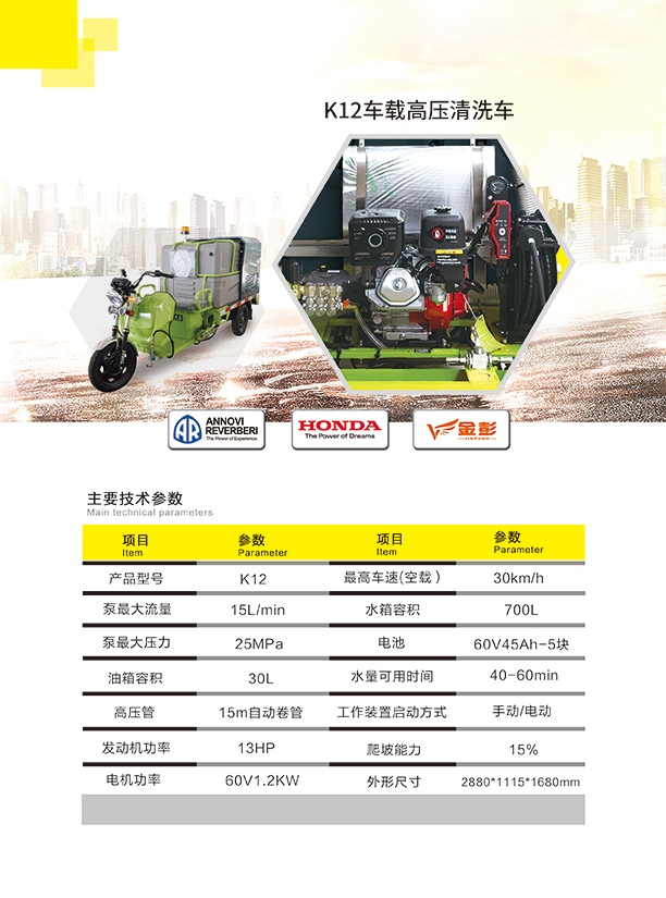 新款K12车载札达高压清洗车